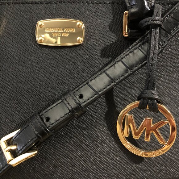 Michael Kors Kellen Black Embossed Leather Medium Satchel Luggage Handbag - Picture 8 of 16